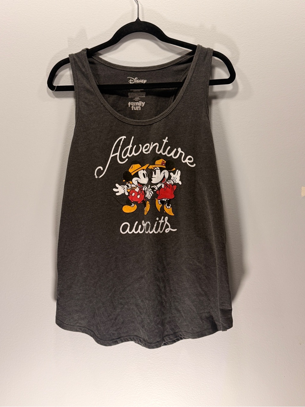 Disney Gray Juniors Tank Top with Mickey & Minnie 'Adventure Awaits'